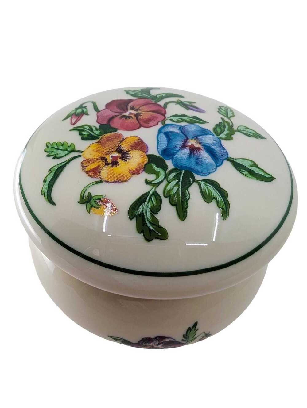 Vintage PartyLite Pansy Porcelain Hinged Trinket Box Floral Jewelry Box